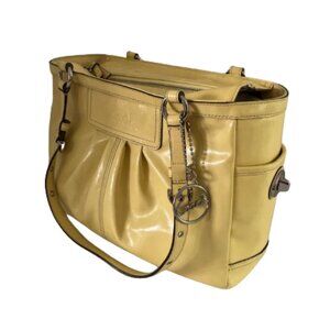 Vintage 80's Coach Purse • Yellow Patent Leather Zip Top Handbag A1082-F3761